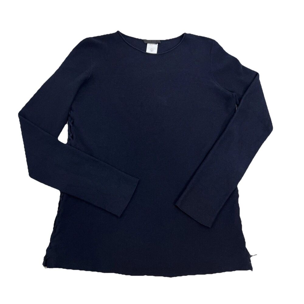 The Row Sweater Women's Midnight Blue L Wool Blend Round Neck Lace Up Sides Read